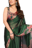 Jashiyaa MIRCHI FASHION Chiffon Georgette Tie Dye Printed Sarees for Women with Blouse Piece (Dark Green, Coral Pink, Beige)
