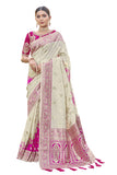 Jashiyaa MANOHARI Most Trendy Banarasi Silk Woven Pattern Jacquard Saree For Women With Blouse Piece Off White