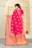 Jashiyaa WOOMZY Women's Pure Fancy Kanjivaram Silk Saree Banarasi Silk Saree Rich Pallu Design Work Zari Woven Jacquard Trendy Special Occassion Wear With Blouse Piece (Pink)