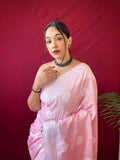 Jashiyaa SGF11 Women's Kanjivaram Soft Cotton Linen Silk Saree With Blouse Piece Pink