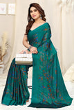 Jashiya MIRCHI FASHION Chiffon Georgette Floral Print ed Sarees for Women with Blouse Piece (Turquoise, Orange)