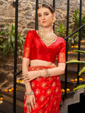 Jashiya EthnicJunction Women's Paithani Silk Blend Woven Saree With Blouse Piece (Red)