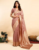 Jashiya SIRIL Women's Pure Kanjivaram Silk Saree Soft Sarees Banarasi Style With Blouse Piece For Wedding (Light Pink)