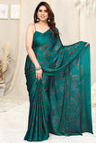 Jashiya MIRCHI FASHION Chiffon Georgette Floral Print ed Sarees for Women with Blouse Piece (Turquoise, Orange)