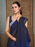 Jashiyaa Garden Vareli Shaded Slub Taspa Saree with Unstitched Blouse Piece - Blue