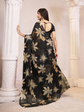 Jashiya Garden Vareli Women's Floral Print Nara Chiffon Saree 59599 - Black