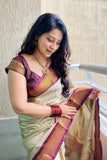 Jashiyaa SGF11 Women's Kanjivaram Soft Lichi Silk Saree With Blouse Piece (Cream Brown)