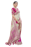 Jashiyaa MANOHARI Most Trendy Banarasi Silk Woven Pattern Jacquard Saree For Women With Blouse Piece Off White