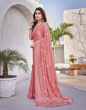 Jashiyaa Yashika Women's Elegant Chiffon Saree with Blouse Material - Embrace Trendy Style and Timeless Elegance in this Exquisite Attire