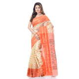 Jashiya TANTLOOM Women`s Bengal Tant Jamdani Print Design Pure Handloom Cotton Saree Without Blouse Piece Orange