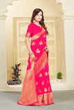 Jashiyaa WOOMZY Women's Pure Fancy Kanjivaram Silk Saree Banarasi Silk Saree Rich Pallu Design Work Zari Woven Jacquard Trendy Special Occassion Wear With Blouse Piece (Pink)