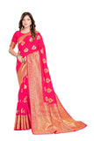 Jashiyaa WOOMZY Women's Pure Fancy Kanjivaram Silk Saree Banarasi Silk Saree Rich Pallu Design Work Zari Woven Jacquard Trendy Special Occassion Wear With Blouse Piece (Pink)