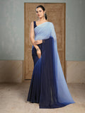 Jashiyaa Garden Vareli Shaded Slub Taspa Saree with Unstitched Blouse Piece - Blue