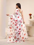Jashiya Garden Vareli Women's Floral Print Nara Chiffon Saree 73475 - White Red