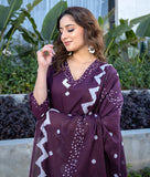 Jashiya Arayna Women's Pure Cotton Bandhani Print Ethnic Kurta Set with Palazzo Pants & Dupatta, Burgundy Wine, Medium