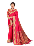 Garden Vareli Women Banarasi Silk Jacquard Saree Rich Pallu And Zari Border With Unstitched Blouse Piece Red