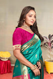 Jashiyaa C J Enterprise Women's Banarasi Saree Pure Kanjivaram Silk Saree Soft Design Wear Pattu Sarees Latest Cotton With Blouse Piece for Wedding sadi new ladies 2025 Nath paithani Rama-Pink