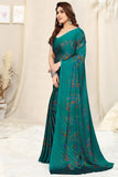 Jashiya MIRCHI FASHION Chiffon Georgette Floral Print ed Sarees for Women with Blouse Piece (Turquoise, Orange)