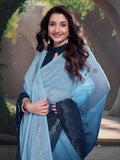 Jashiyaa Garden Vareli Georgette Embellishment Work Saree With Unstitched Blouse Piece - Navy Blue