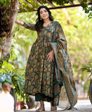 Jashiya KLOSIA Women Printed Anarkali Kurta and Pant Set with Dupatta