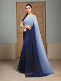 Jashiyaa Garden Vareli Shaded Slub Taspa Saree with Unstitched Blouse Piece - Blue