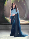 Jashiyaa Garden Vareli Georgette Embellishment Work Saree With Unstitched Blouse Piece - Navy Blue