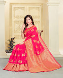 Jashiyaa WOOMZY Women's Pure Fancy Kanjivaram Silk Saree Banarasi Silk Saree Rich Pallu Design Work Zari Woven Jacquard Trendy Special Occassion Wear With Blouse Piece (Pink)