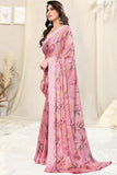 Jashiya MIRCHI FASHION Chiffon Georgette Floral Printed Sarees for Women with Blouse Piece (40771-Peach)