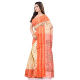 Jashiya TANTLOOM Women`s Bengal Tant Jamdani Print Design Pure Handloom Cotton Saree Without Blouse Piece Orange