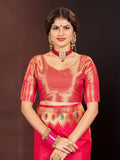 Garden Vareli Women Banarasi Silk Jacquard Saree Rich Pallu And Zari Border With Unstitched Blouse Piece Red