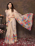 Jashiyaa Yashika Women's Floral Digital Print Chandheri Saree with Unstitched Blouse Material SASIKALA WHITE