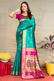 Jashiyaa C J Enterprise Women's Banarasi Saree Pure Kanjivaram Silk Saree Soft Design Wear Pattu Sarees Latest Cotton With Blouse Piece for Wedding sadi new ladies 2025 Nath paithani Rama-Pink