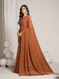 Jashiya Garden Vareli Lock Chiffon Viscose Brasso Floral Saree - Brown