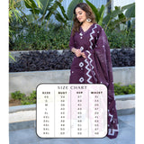 Jashiya Arayna Women's Pure Cotton Bandhani Print Ethnic Kurta Set with Palazzo Pants & Dupatta, Burgundy Wine, Medium