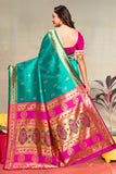 Jashiyaa C J Enterprise Women's Banarasi Saree Pure Kanjivaram Silk Saree Soft Design Wear Pattu Sarees Latest Cotton With Blouse Piece for Wedding sadi new ladies 2025 Nath paithani Rama-Pink