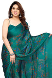 Jashiya MIRCHI FASHION Chiffon Georgette Floral Print ed Sarees for Women with Blouse Piece (Turquoise, Orange)