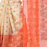 Jashiya TANTLOOM Women`s Bengal Tant Jamdani Print Design Pure Handloom Cotton Saree Without Blouse Piece Orange