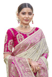 Jashiyaa MANOHARI Most Trendy Banarasi Silk Woven Pattern Jacquard Saree For Women With Blouse Piece Off White