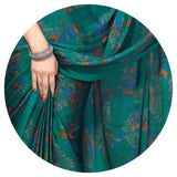 Jashiya MIRCHI FASHION Chiffon Georgette Floral Print ed Sarees for Women with Blouse Piece (Turquoise, Orange)