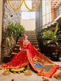 Jashiya EthnicJunction Women's Paithani Silk Blend Woven Saree With Blouse Piece (Red)
