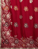 Jashiyaa SIRIL Women's Kanjivaram Silk Saree Pure Silk Banarasi Saree With Unstitched Blouse Piece Red