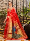 Jashiya EthnicJunction Women's Paithani Silk Blend Woven Saree With Blouse Piece (Red)