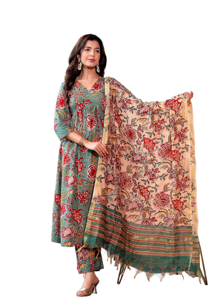Jashiya KLOSIA Women Floral Printed Anarkali Kurta and Pant Set with Dupatta | Kurta Set | Ethnic Set | Dupatta Set
