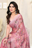 Jashiya MIRCHI FASHION Chiffon Georgette Floral Printed Sarees for Women with Blouse Piece (40771-Peach)