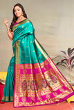 Jashiyaa C J Enterprise Women's Banarasi Saree Pure Kanjivaram Silk Saree Soft Design Wear Pattu Sarees Latest Cotton With Blouse Piece for Wedding sadi new ladies 2025 Nath paithani Rama-Pink