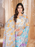 Jashiyaa Garden Vareli Women Floral Printed Chiffon Saree - Sky Blue Purple Orange