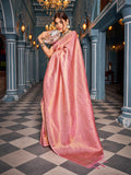 Jashiya SWORNOF Womens Kanjivaram Soft Silk Saree Patola saree With Blouse Piece (PINK)