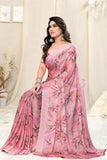 Jashiya MIRCHI FASHION Chiffon Georgette Floral Printed Sarees for Women with Blouse Piece (40771-Peach)