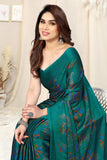 Jashiya MIRCHI FASHION Chiffon Georgette Floral Print ed Sarees for Women with Blouse Piece (Turquoise, Orange)