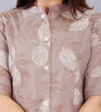 Jashiya Mintmarie Womens Rayon Flax Aline Regular Fit Kurti With Mandarin Collar, Printed Calf Length Elbow Sleeve Tunic For Formal & Casual Wear